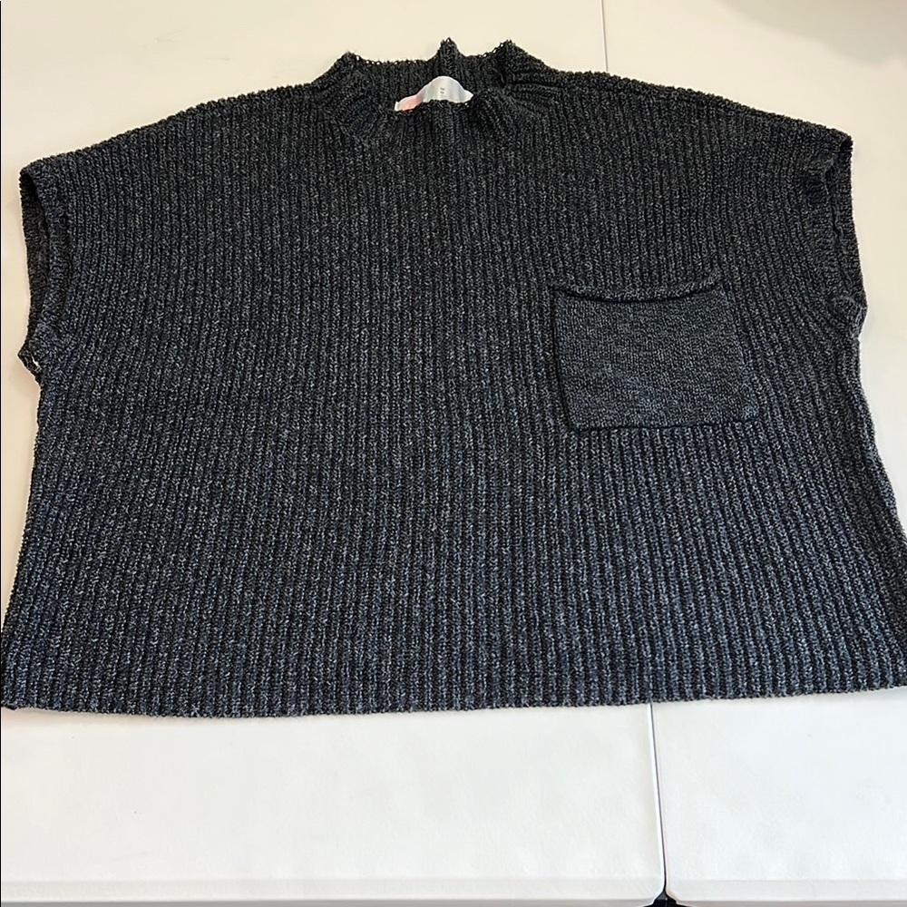FP BEACH - free‎ people, M, mock neck ribbed gray/black crop sweater